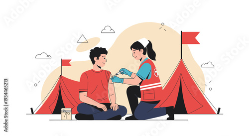 Nurse Administering Vaccine to Patient in Outdoor Clinic Tent