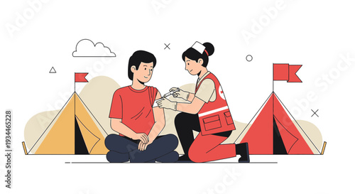 Nurse Administering Vaccine to Patient in Outdoor Clinic Tents