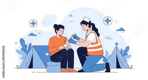 Nurse Administering Vaccine to Patient in Outdoor Medical Tent