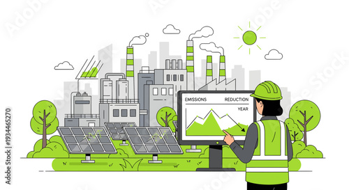 Engineer Monitoring Green Energy Production Data on Computer Screen.