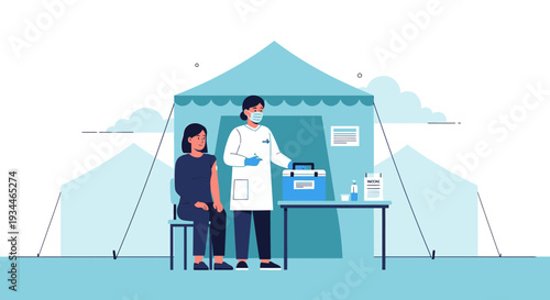 Nurse Administering Vaccine to Patient in Outdoor Vaccination Tent