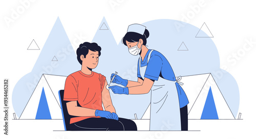 Nurse Administering Vaccine to Patient in Outdoor Vaccination Tent