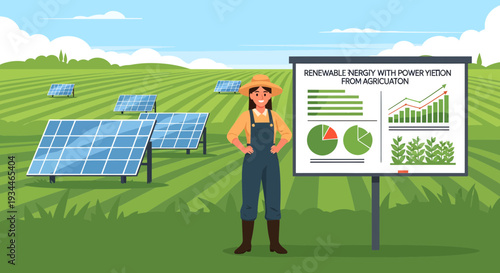 Farmer presenting renewable energy data on a screen.