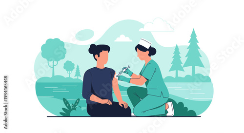 Nurse Administering Vaccine to Patient Outdoors