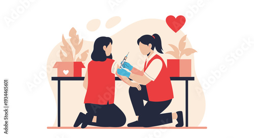 Nurse Administering Vaccine to Patient, Healthcare Illustration