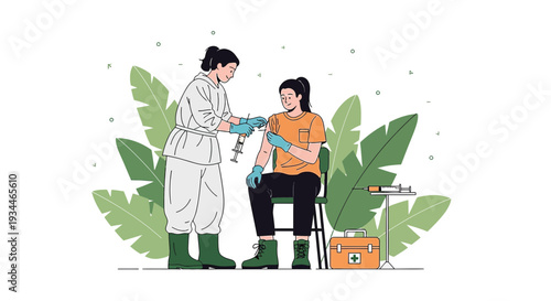 Nurse Administering Vaccine to Patient, Healthcare Illustration