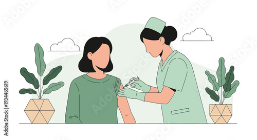 Nurse Administering Vaccine to Patient, Healthcare Illustration, Medical Concept