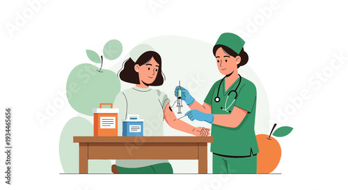 Nurse Administering Vaccine to Patient, Healthcare Illustration
