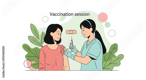 Nurse Administering Vaccine to Patient, Vaccination Session Concept