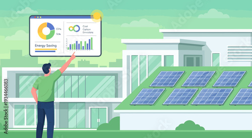 Man interacting with solar energy data dashboard.