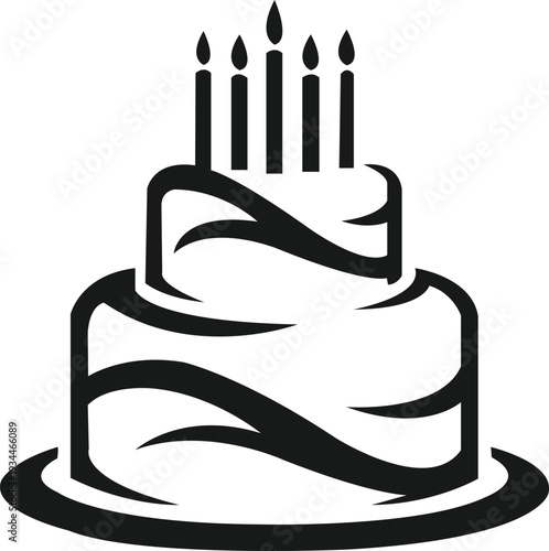 Minimal silhouette of a celebration cake with tall slim candles