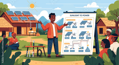 Man teaching solar power technology to community group.