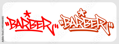 Barber Red Outline Graffiti Tag Design for Hair Stylist Brand Identity.