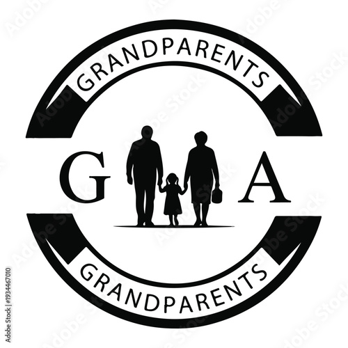 Black logo of family with grandparents and child silhouette
