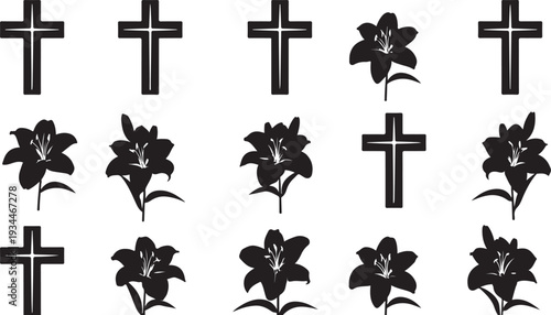 Easter lilies and crosses pattern on white background design