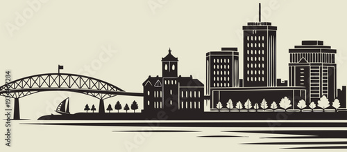 Minimalist Vancouver BC cityscape silhouette for travel and business branding.