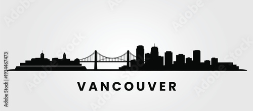 Vancouver Canada city skyline silhouette vector illustration in black and white.