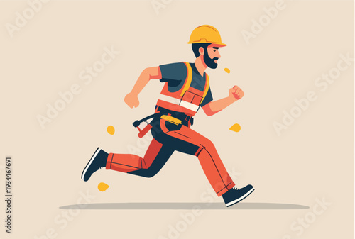 uomo edilizia cantiere che corre lungo il sentiero vettoriale operaio edile	