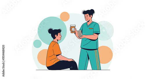 Nurse Administering Medication to Patient, Healthcare Illustration
