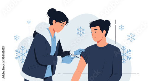 Nurse Administering Vaccine Injection to Patient During Winter Season