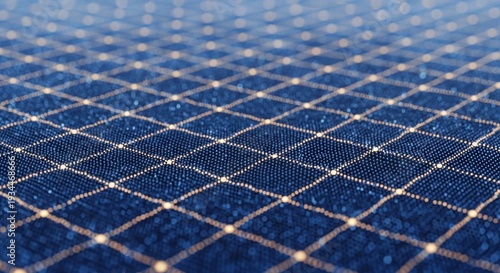 Close-up view of intricately woven blue denim fabric with visible stitching patterns