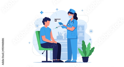 Nurse Administering Vaccine Injection to Patient in Medical Clinic - Illustration