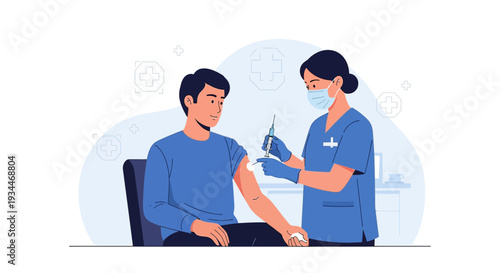 Nurse Administering Vaccine Injection to Patient, Healthcare Concept Illustration