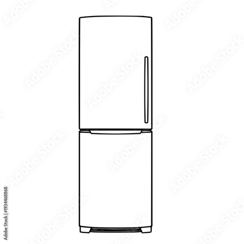 Silhouette side‑view of double‑door refrigerator with upper freezer and lower fridge compartments, simple kitchen storage illustration