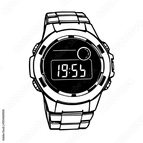 Sporty digital wristwatch vector icon - chunky case, side buttons, flat silhouette, for fitness apps and smartwatch UI design