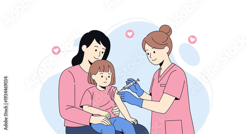 Nurse Administering Vaccine to Child with Mother Present