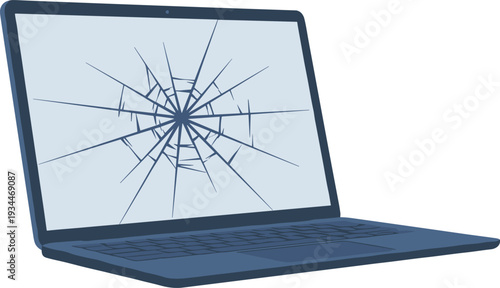 Broken Laptop Screen with Cracked Display Cartoon Vector Illustration of Damaged Computer Device Isolated on White Background