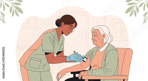 Nurse Administering Vaccine to Elderly Woman