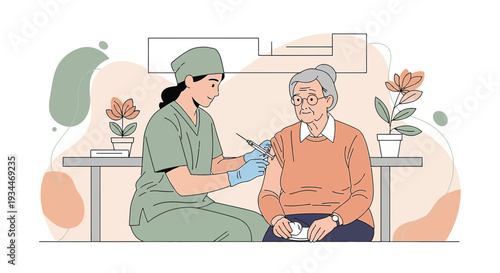 Nurse Administering Vaccine to Elderly Woman