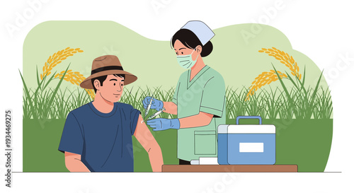 Nurse Administering Vaccine to Farmer in Rural Field