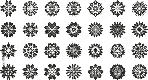 Collection of elegant black floral patterns on white background