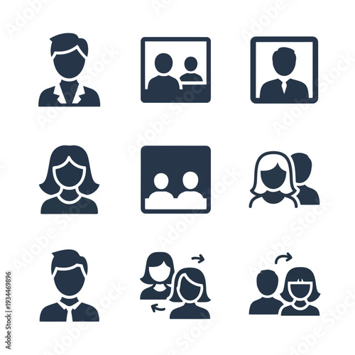 Icons of people in various situations: A set of simple yet expressive icons showcasing people in different contexts, perfect for illustrating diverse interactions and relationships.