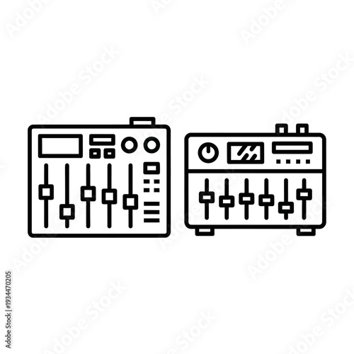 Icon of audio mixer with faders and knobs, symbolizing sound control, music production, and DJing, ideal for entertainment and technology concepts.