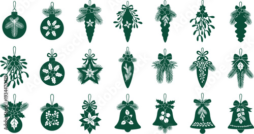 Elegant green Christmas ornaments collection for festive designs