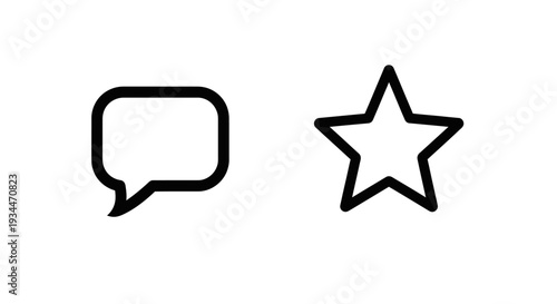 Chat and rating icons: Speech bubbles for conversation and a star for evaluation, perfect for customer service, feedback, or app interfaces.