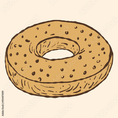 Donut Illustration. Glazed Donut Vector. Sweet Ring Donut. Hand drawn bakery product