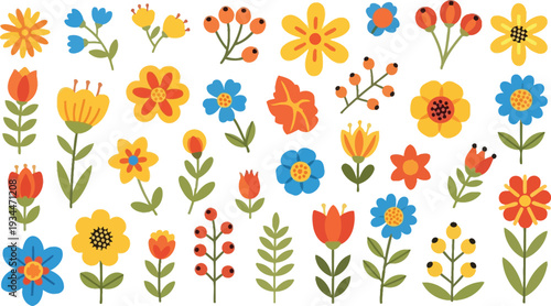 Spring flower pattern background with cute blossoms leaves and repeat botanical surface design