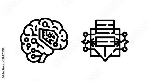 Quantum memory and qudit storage icons, futuristic computing and data storage concept, simple line art.