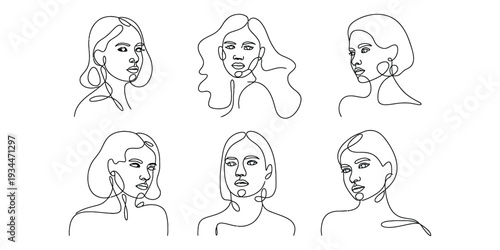 Minimalist continuous line art women portraits collection