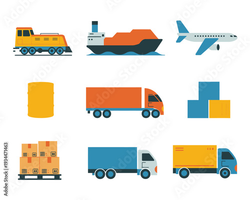 Illustrations of various transportation and cargo handling methods