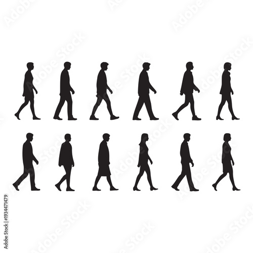 Silhouettes of people walking a sequence depicting human locomotion