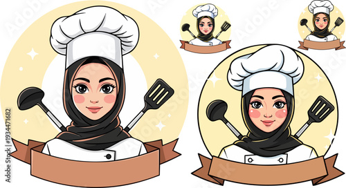 Set of 3 chef women icons vector