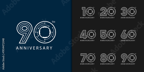 Set of trendy anniversary logotype. Modern geometric anniversary celebration icons design.