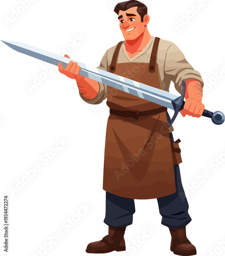 Blacksmith inspecting a newly forged steel sword