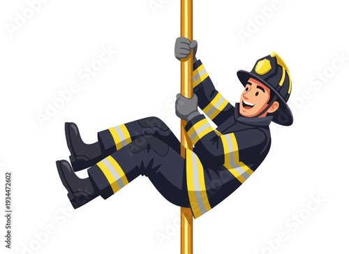 Emergency responder descending pole at fire station quickly