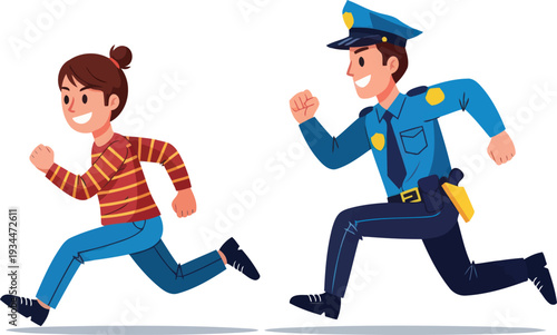 Energetic police officer pursuing a suspect in a high-speed chase